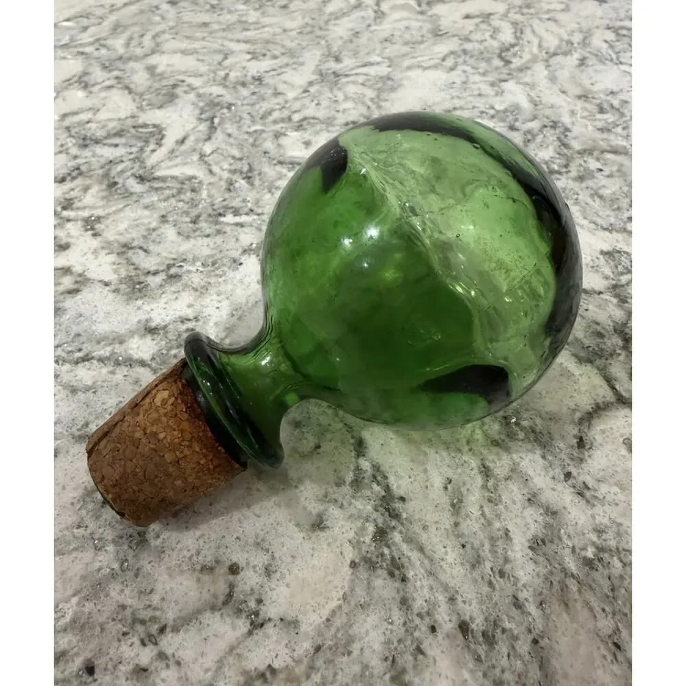 Vintage Hand Blown Emerald Green Glass Ball Decanter Stopper Replacement w/ Cork